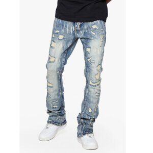 Men’s 6th NBRHD Stacked Jeans River Valley Light Blue Washed Denim Size 30